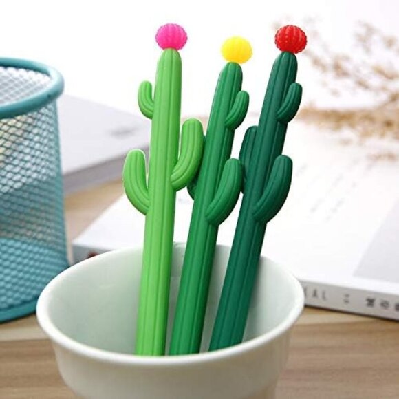 Pack of 30 Cactus Shaped Ballpoint Black 0.5mm Gel Ink Rollerball Pen for School - Picture 5 of 6